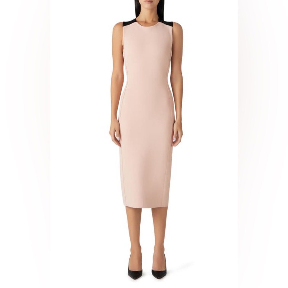 ST. JOHN COLLECTION Cross Back Milano Knit Midi Dress in Mauve Pink/Black